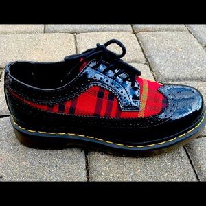 Dr Martin red plaid wingtips.